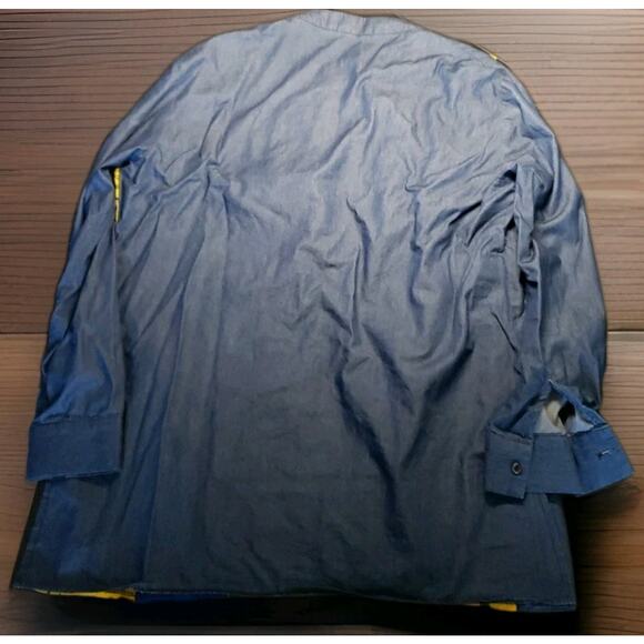 3XL Binta Real Wax Dashiki Men's African Sun Blue Yellow Unique Button Up - Picture 10 of 10